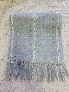 Silver & Blue Linen Table Runner - Boho - Farmhouse